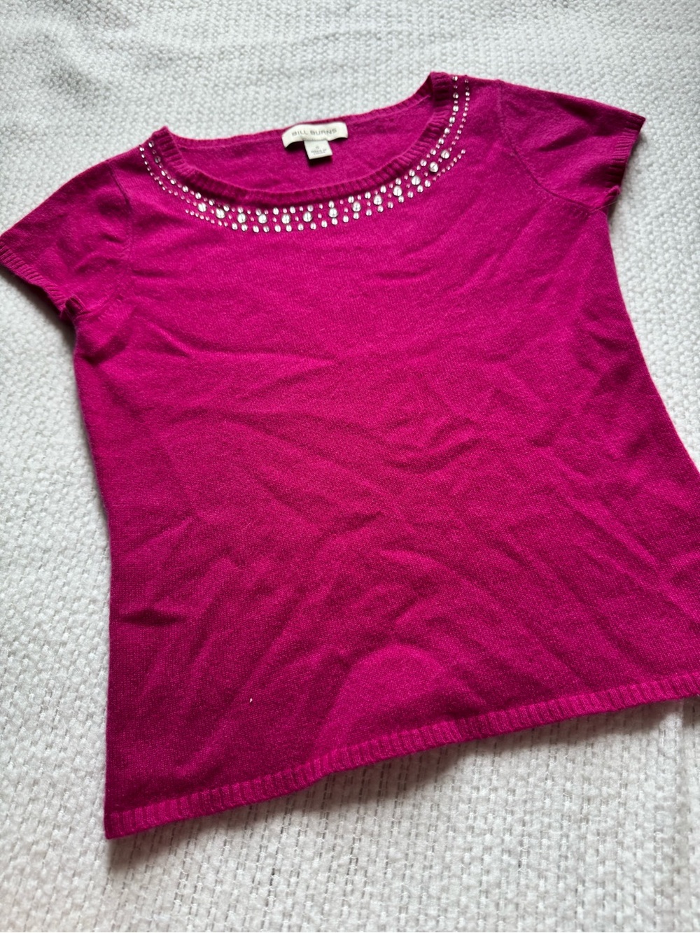Bill Burns Hot Pink Sequin Cashmere Scoop Neck Cap Sleeve Sweater Women’s Size S